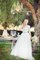 Halbe Ärmeln Juwel Ausschnitt Bodenlanges Konservatives Brautkleid mit Bordüre - Bild 1
