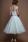 Klassisches Schaufel-Ausschnitt Wadenlanges Brautkleid mit Gürtel mit Gekappten Ärmeln - Bild 2