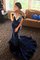 Meerjungfrau Stil Spannend Schulterfrei Ärmelloses Ballkleid mit Applike aus Samt - Bild 1