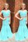 Sweep Train kurze Ärmeln Perlenbesetztes Meerjungfrau Stil Abendkleid mit Bordüre - Bild 1