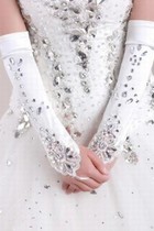 Luxuriös Satin Mit Kristall Weiß Brauthandschuhe