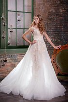 A-Linie Schaufel-Ausschnitt Ärmellos Brautkleid aus Tüll mit Applike