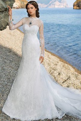 Strand Lange Ärmeln Glamouröses Konservatives Brautkleid mit Gericht Schleppe