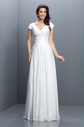 Reißverschluss Kurze Ärmeln Plissiertes Prinzessin Brautjungfernkleid aus Chiffon