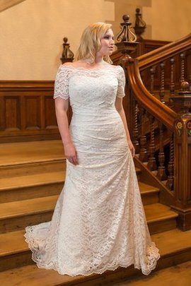 Bateau Bodenlanges Schlichtes Brautkleid mit Drapierung mit Kurzen Ärmeln