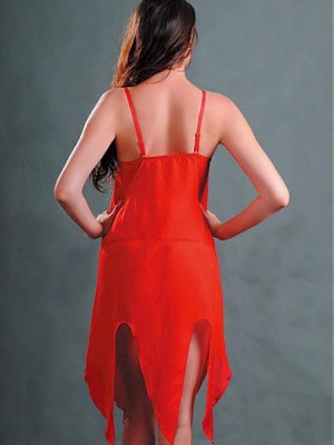 Satin Elegant Kleid Rot V-Ausschnitt Babydoll - Bild 2
