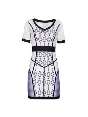 Elasthan Polyester Mode Ausschnitt Kleid Drucken Juwel Club Kleider - Bild 3