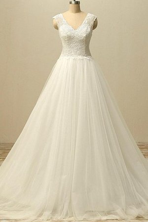 Spitze Sweep Zug Normale Taille V-Ausschnitt Brautkleid mit Bordüre - Bild 1