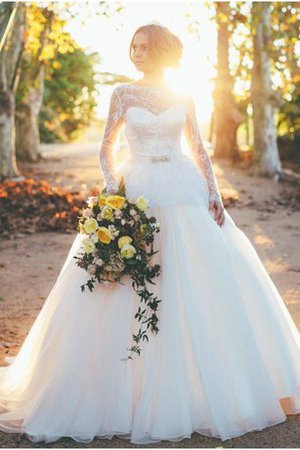Spitze Zeitloses Reißverschluss Lange Ärmeln Brautkleid mit Gericht Schleppe - Bild 1