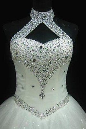 Tüll Paillette Nackenband Süß Bodenlanges Brautkleid mit Perlen - Bild 2