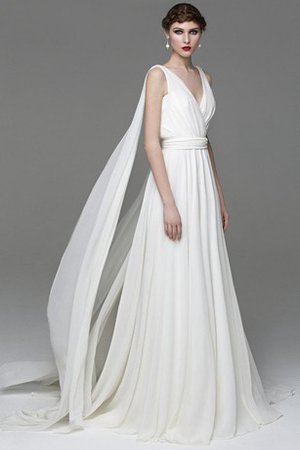 Ärmelloses V-Ausschnitt Schlichtes Luxus Brautkleid mit Sweep Zug - Bild 1