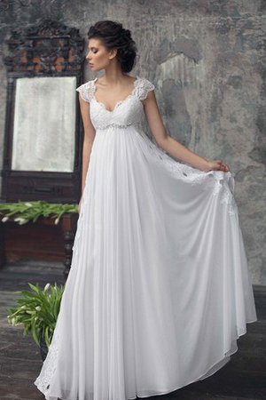 V-Ausschnitt Chiffon Kurze Ärmeln Bodenlanges Luxus Brautkleid - Bild 1