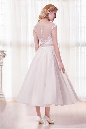 V-Ausschnitt Knöchellanges Luxus Brautkleid mit Knöpfen mit Gekappten Ärmeln - Bild 2