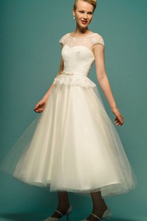 A linie Schaufel-Ausschnitt Elegantes Brautkleid mit Gekappten Ärmeln mit Applike - Bild 1