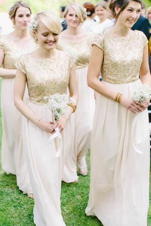 A-Linie Schaufel-Ausschnitt Chiffon Brautjungfernkleid mit Applike aus Spitze - Bild 1