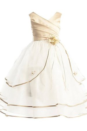 Prinzessin Tüll A-Linie Blumenmädchenkleid mit V-Ausschnitt mit Reißverschluss - Bild 1