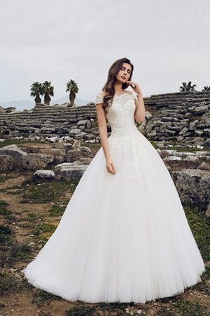 Reißverschluss Bodenlanges Romantisches Brautkleid mit Applike mit Plissierungen - Bild 1
