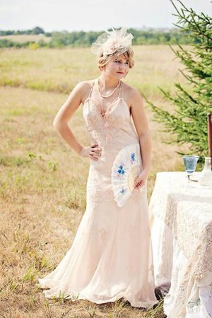 Meerjungfrau Stil Ärmelloses Plissiertes Brautkleid mit Bordüre mit Rüschen - Bild 1