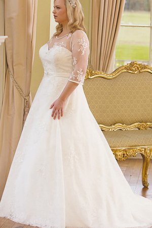 A-Line Plissiertes Spitze Brautkleid mit Knöpfen mit 3/4 Länge Ärmeln - Bild 1