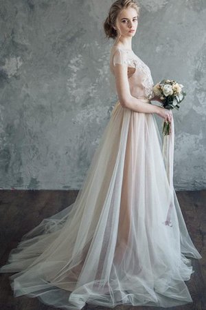 Klassisches Tüll V-Ausschnitt Sweep Zug Brautjungfernkleid mit Blume - Bild 1