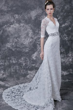 Gekerbter Ausschnitt Sweep Zug Elegantes Brautkleid mit Kristall mit Bordüre - Bild 2
