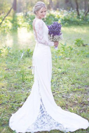A-Line Langärmeliges V-Ausschnitt Schlichtes Brautkleid mit Gürtel - Bild 1