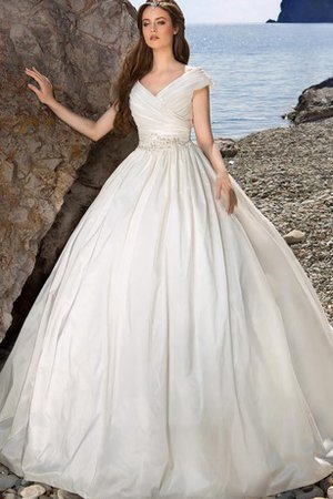 Zeitloses Strand Duchesse-Linie V-Ausschnitt Brautkleid aus Satin - Bild 1
