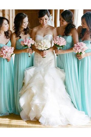 A-Linie Ärmellos Bodenlanges Brautjungfernkleid aus Chiffon mit Natürlicher Taille - Bild 1