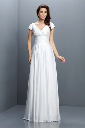 Reißverschluss Kurze Ärmeln Plissiertes Prinzessin Brautjungfernkleid aus Chiffon - Bild 1