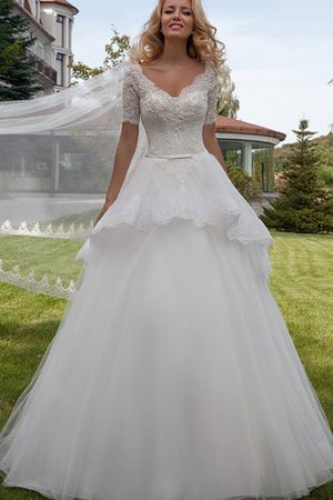 Outdoor Duchesse-Linie Normale Taille Brautkleid mit Bordüre mit Kurzen Ärmeln - Bild 1