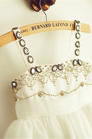 Empire Taille Ärmellos Wadenlanges Blumenmädchenkleid mit Perlen aus Tüll - Bild 3