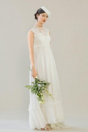 Klassisches A-Linie Ärmellos Brautkleid mit Blume mit Hohem Kragen - Bild 1