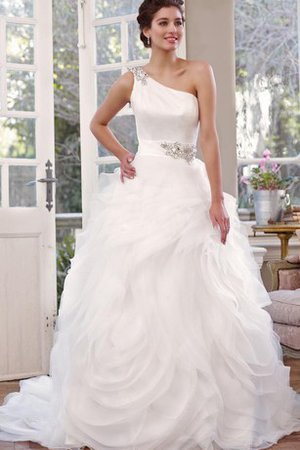 Elegantes Bodenlanges Sittsames Brautkleid mit Natürlicher Taille mit Rüschen - Bild 1