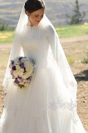 Reißverschluss Bodenlanges Einfaches Konservatives Brautkleid mit Applike - Bild 1