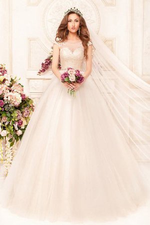 Tüll Schaufel-Ausschnitt Duchesse-Linie Bodenlanges Brautkleid mit Gekappten Ärmeln - Bild 1