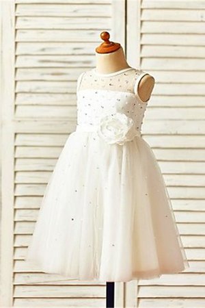 Ärmelloses Prinzessin A-Linie Blumenmädchenkleid aus Tüll mit Blume - Bild 2