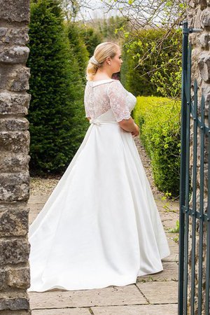 A-Line Satin Schaufel-Ausschnitt Natürliche Taile Brautkleid mit Bordüre - Bild 2