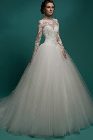Plissiertes Langärmeliges Bodenlanges Brautkleid mit Knöpfen mit Bordüre - Bild 1