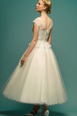 A linie Schaufel-Ausschnitt Elegantes Brautkleid mit Gekappten Ärmeln mit Applike - Bild 2
