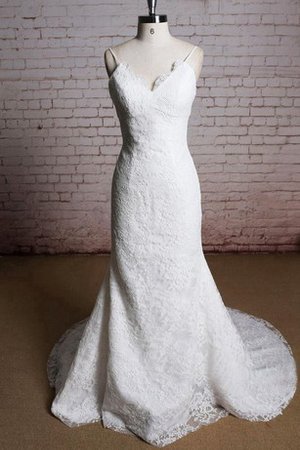 Spitze Ärmelloses V-Ausschnitt Reißverschluss Bodenlanges Brautkleid - Bild 1