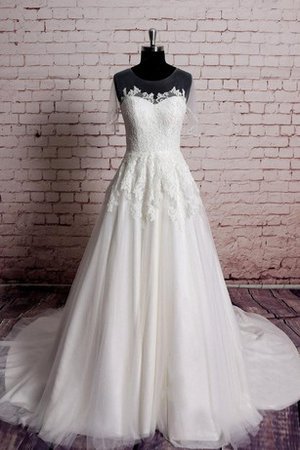 Juwel Ausschnitt Bodenlanges Kurzes Brautkleid ohne Ärmeln mit Applikation - Bild 1