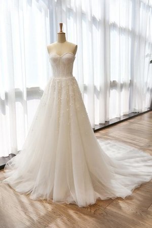 Spitze Herz-Ausschnitt Wadenlanges Brautkleid mit Reißverschluss mit Blume - Bild 1