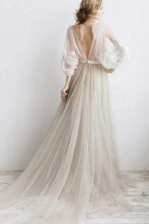 Langärmeliges Sweep Zug Bodenlanges Elegantes Brautkleid mit Blume - Bild 1