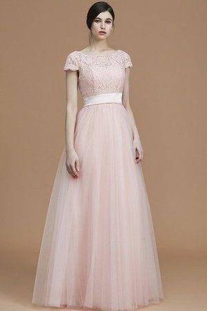 Tüll Prinzessin A-Linie Bodenlanges Brautjungfernkleid mit Schleife - Bild 4