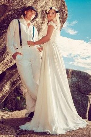 Chiffon Glamouröses Bodenlanges Informelles Brautkleid mit Vorne Schlitz - Bild 1