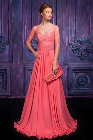 A-Linie Plissiertes Halbe Ärmeln Chiffon Ballkleid mit Natürlicher Taille - Bild 1