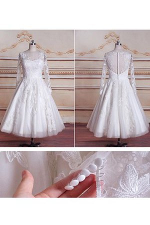 Satin Lange Ärmeln Schlichtes Modern Brautkleid mit Knöpfen - Bild 1