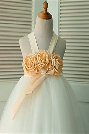 Duchesse-Linie Ärmellos Tüll Blumenmädchenkleid mit Breiter Träger mit Blume - Bild 3