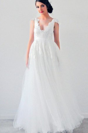 Strand Empire Taille Plissiertes Romantisches Brautkleid mit Kurzen Ärmeln - Bild 1