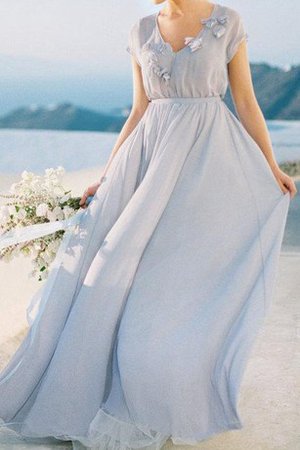 A-Line Kurze Ärmeln Bodenlanges Brautjungfernkleid mit Blume mit Knöpfen - Bild 1